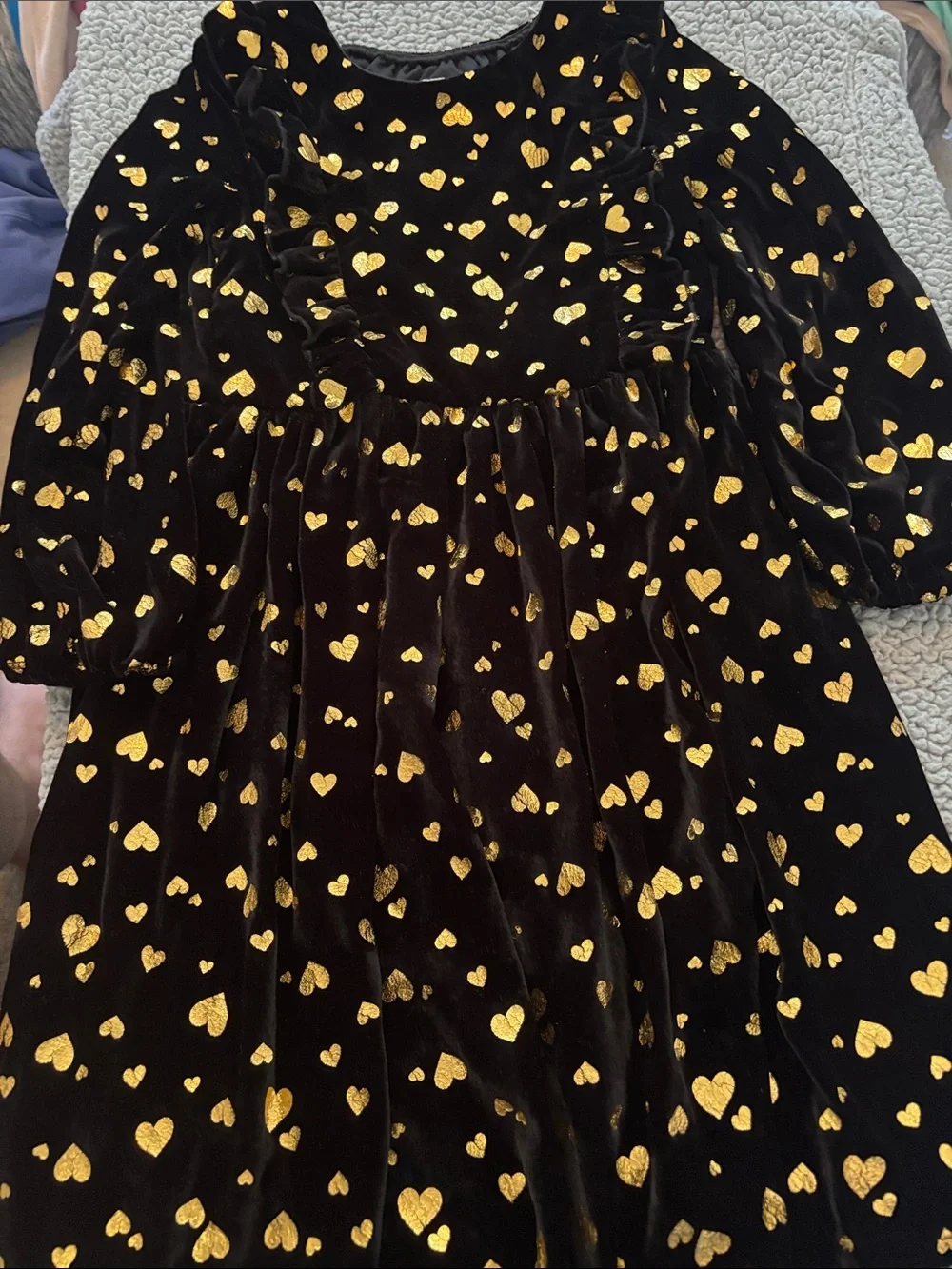 Pippa & Julie Black Velvet Dress with Gold Heart Accents